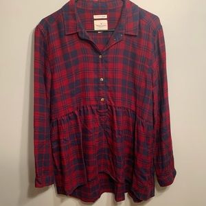 American Eagle peplum flannel plaid button down Blouse
